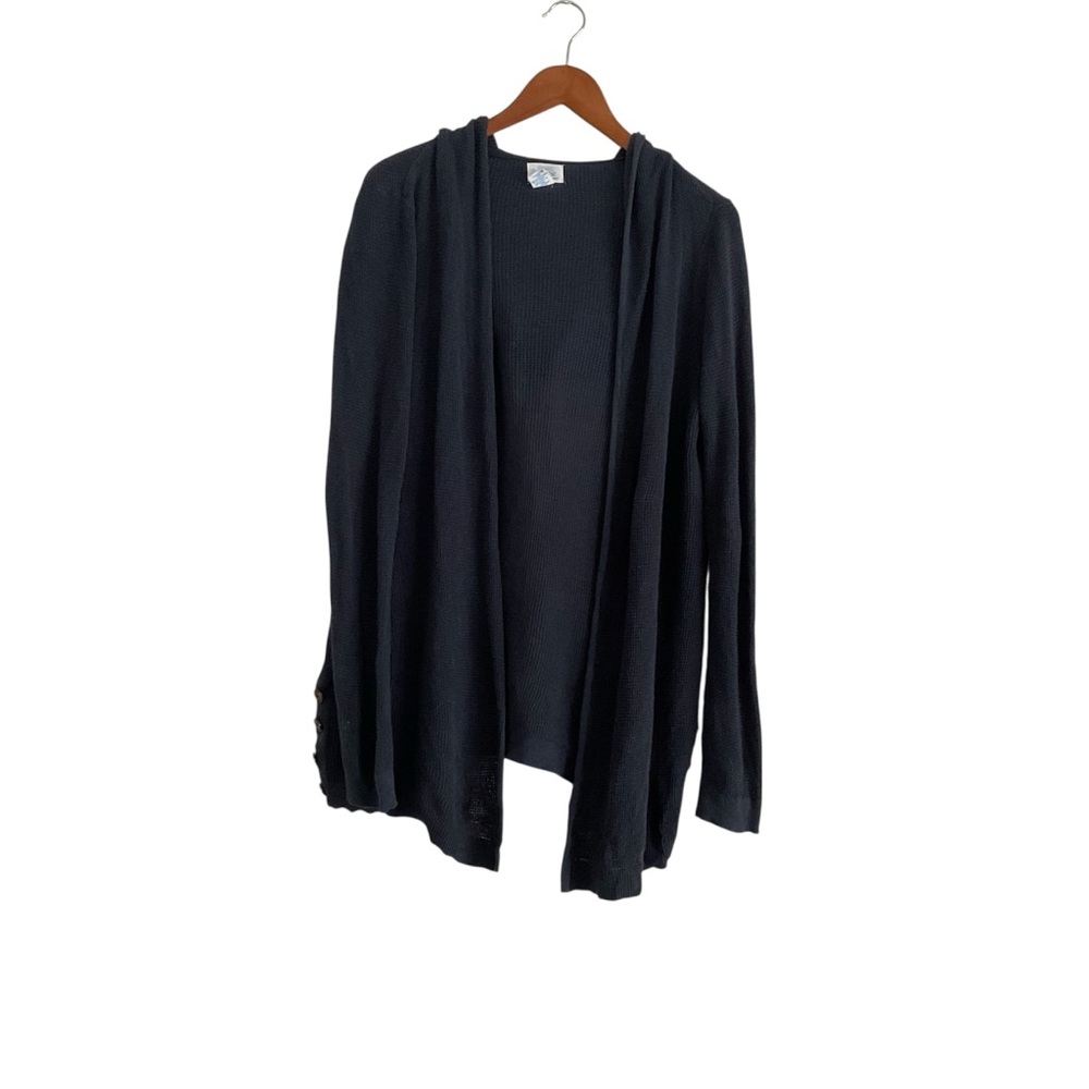 Sigid Olsen Linen Blend Open Front Hooded Cardigan Sz M Blue Boho Slouchy Duster